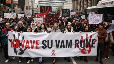 Protest over the fatal railway station roof collapse in Belgrade